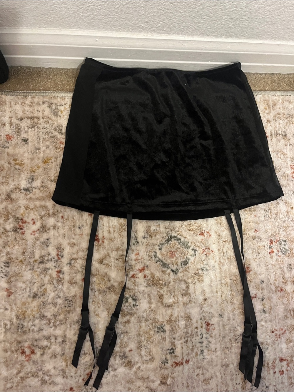 Black Velvet Garter Mini Skirt